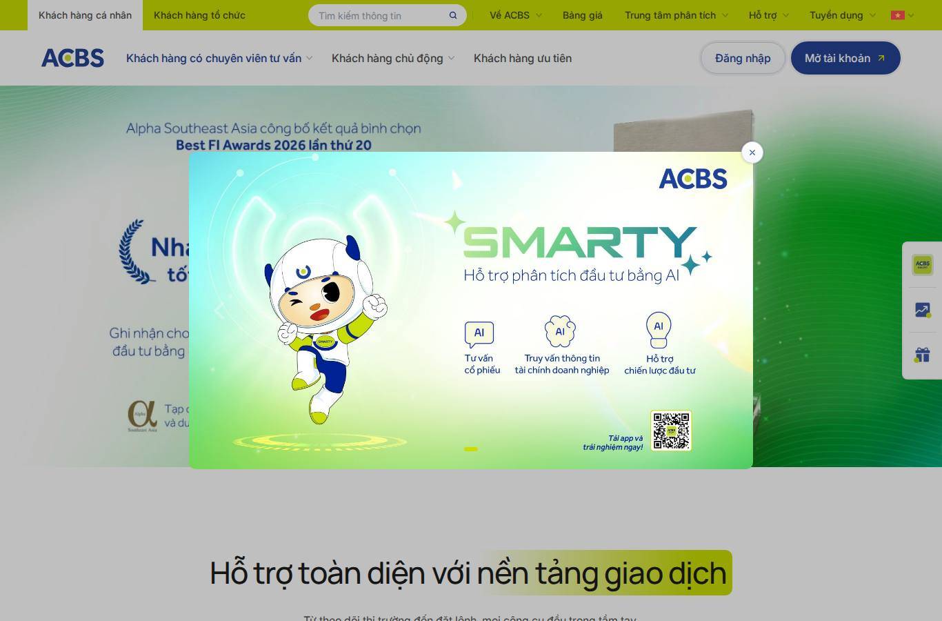 Screenshot of the ACB Securities (ACBS) website