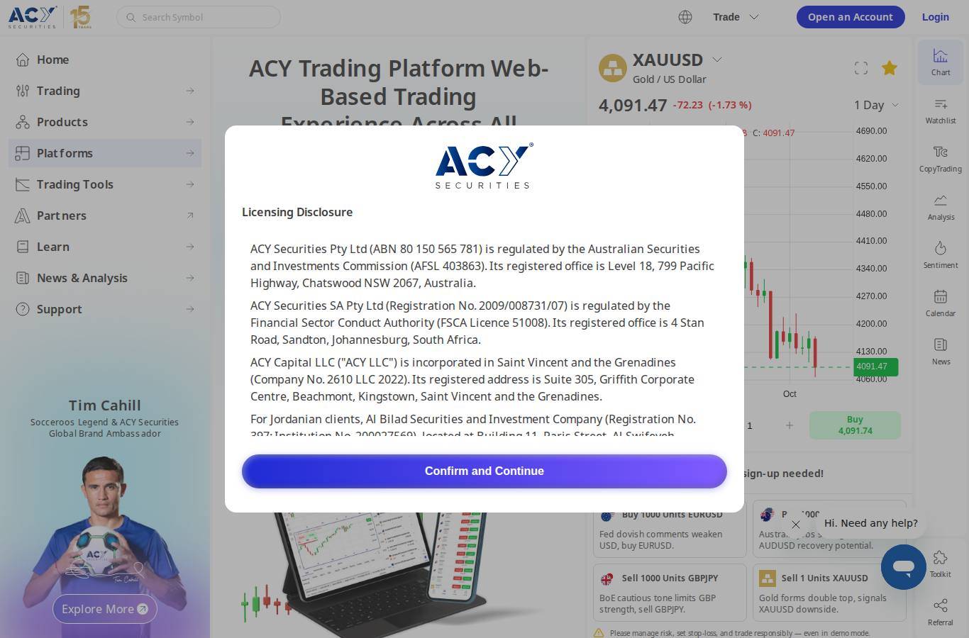 The platform page on the ACY Securities website