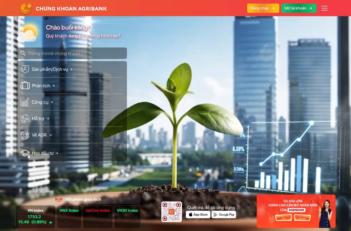 Screenshot of the Agriseco (Agribank Securities) website
