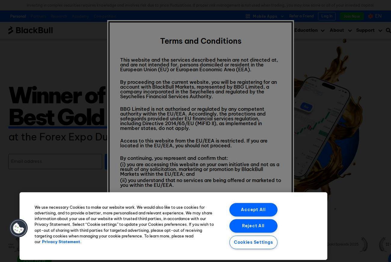 Screenshot of the BlackBull Markets website