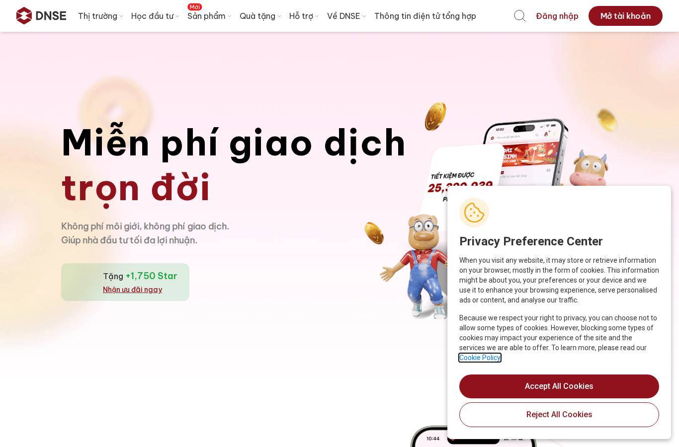 Screenshot of the DNSE (DNSE Securities) website