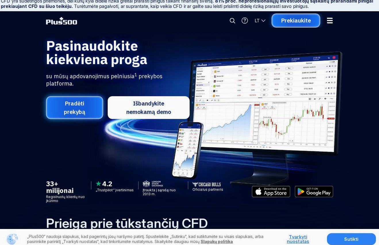 Screenshot of the Plus500 website