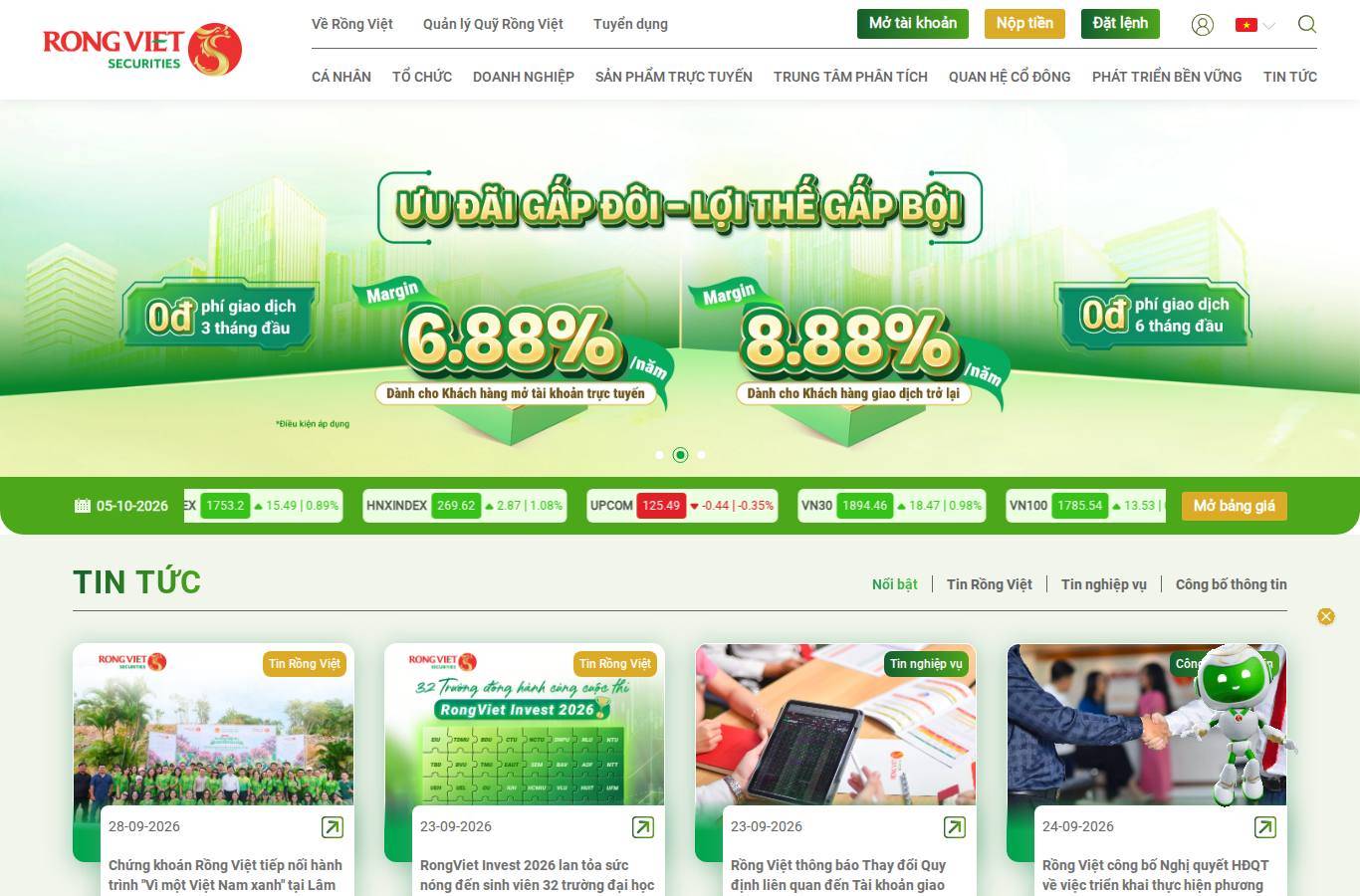 Screenshot of the Rong Viet Securities (VDSC) website