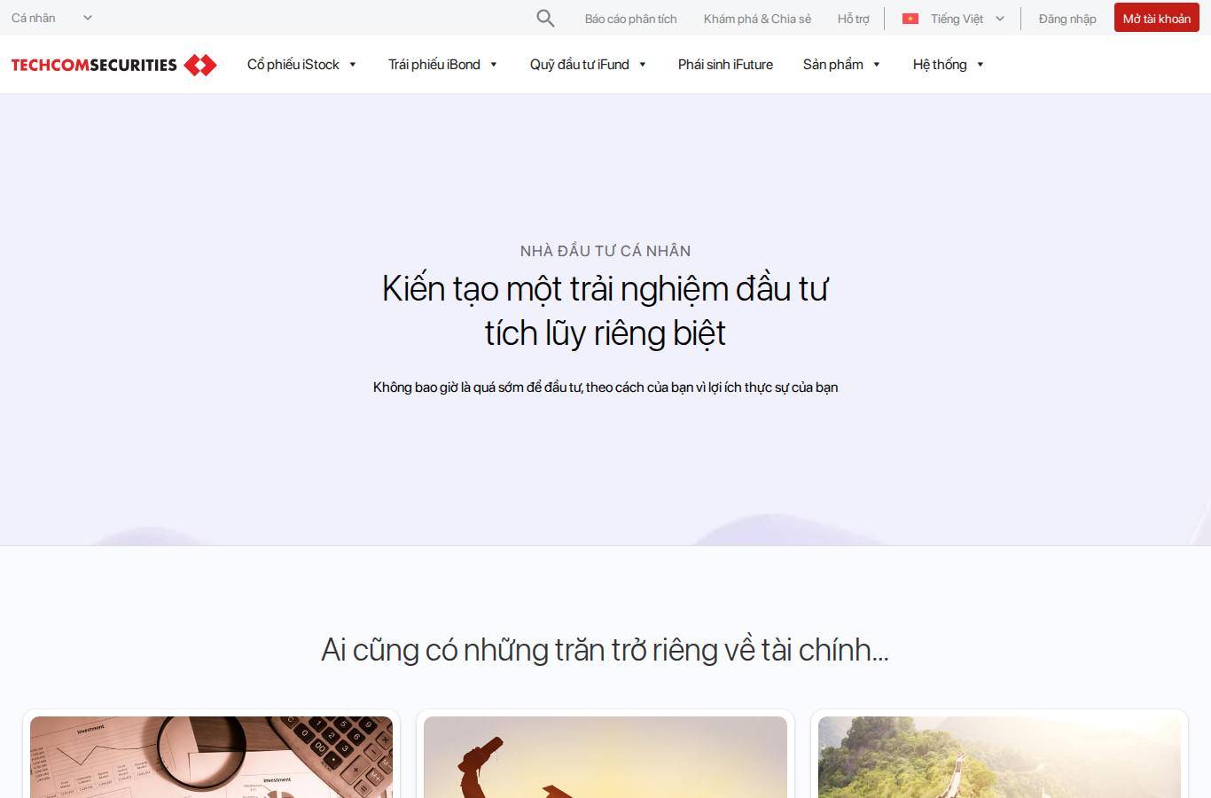 Screenshot of the Techcom Securities (TCBS) website