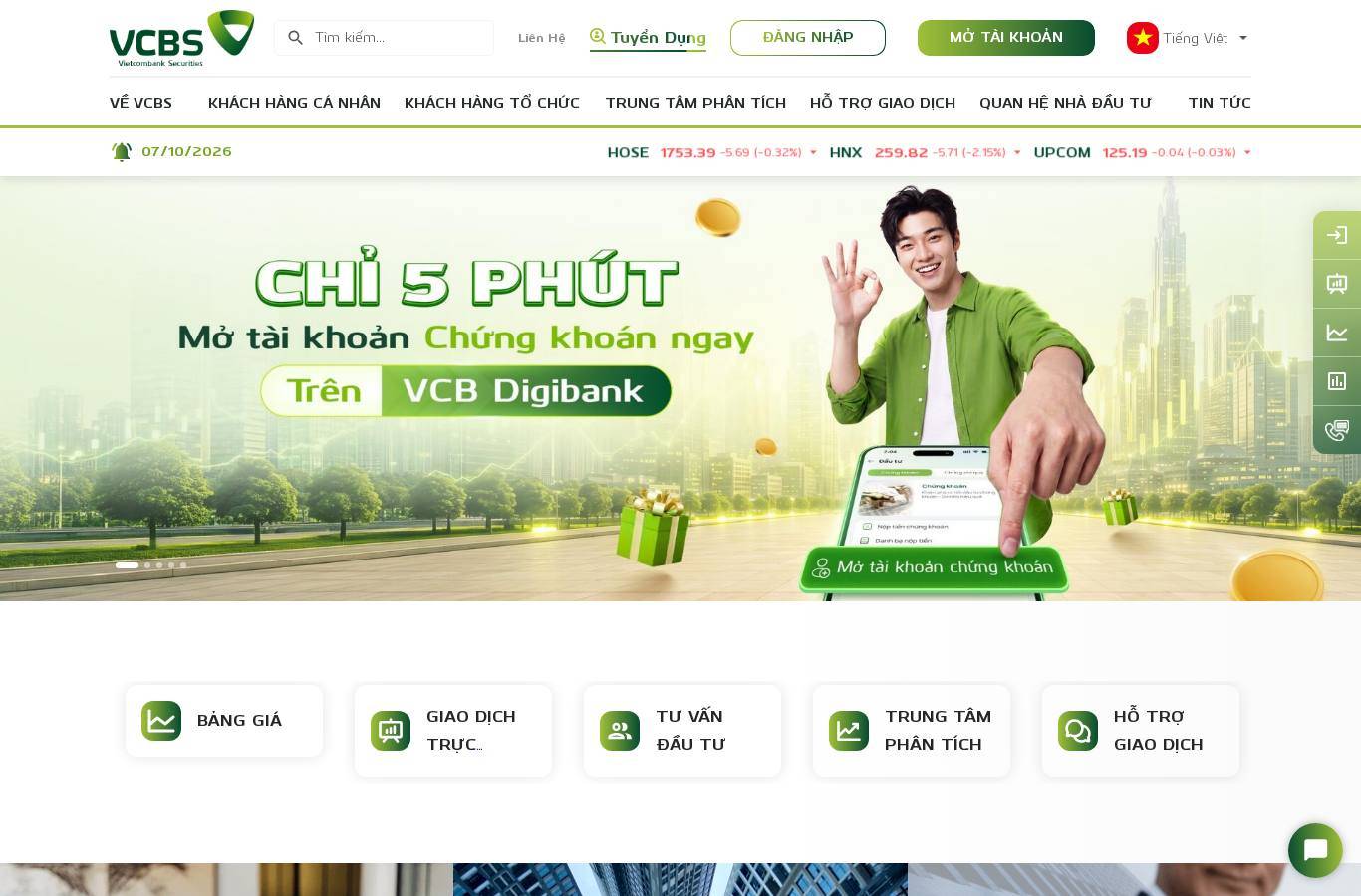 Screenshot of the Vietcombank Securities (VCBS) website
