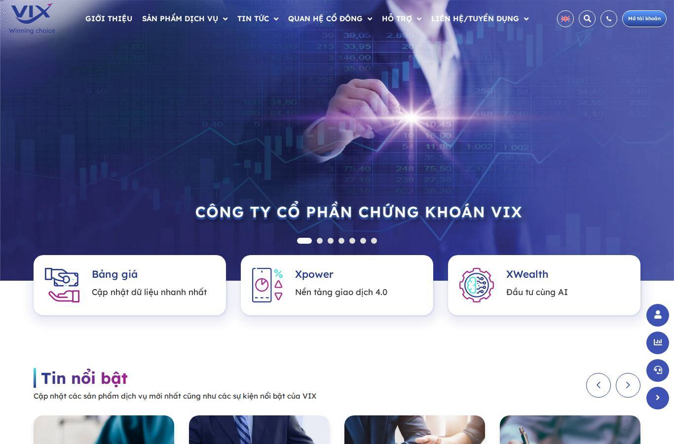 Screenshot of the VIX Securities website
